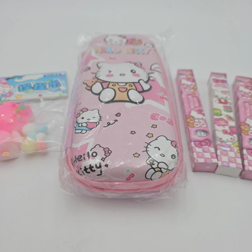 NEW! Sanrio Hello Kitty Stationery Set - Pencil Case, Mystery Pens+Bonus Squishy